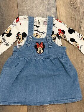 Disney Baby 18m Denim Jumper Mickey and Minnie